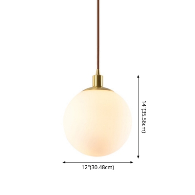 Ball Shade Drop Ceiling Lighting Simplicity Cream Glass 1 Head Pendant Lamp in White