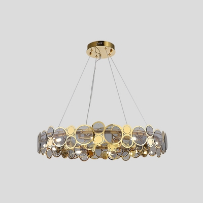 Brass Round Suspension Light Postmodern Clear Glass Chandelier for Dining Room