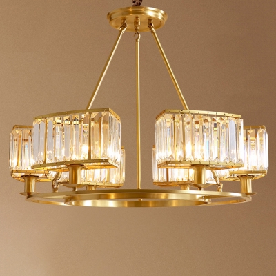 Circular Living Room Hanging Light Prismatic Crystal Postmodern Chandelier in Gold