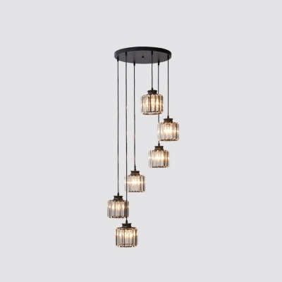 Clear Glass Cylinder Shade Hanging Lamp Contemporary Multi Pendant Light Fixture for Dining Room