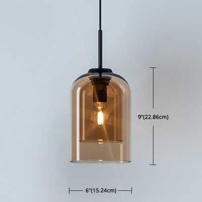 Contemporary Cylinder Hanging Light 6 Inchs Wide Double Glass 1 Head Mini Pendant Lamp