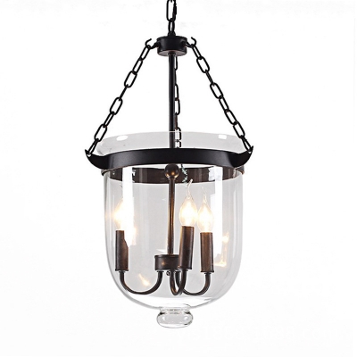 Industrial Candle 3 Lights Chandelier with Clear Glass Shade in Black