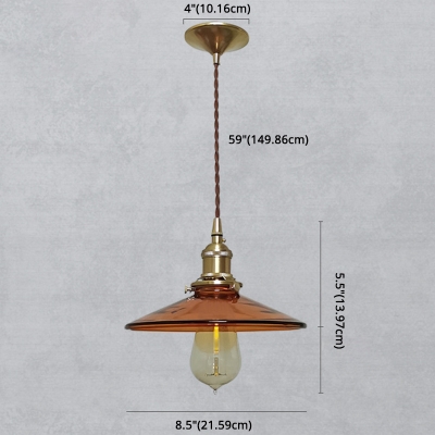 Industrial Vintage Hanging Pendant Light Cone Style with Tan Glass Shade