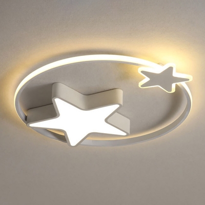 LED Bedroom Ceiling Mounted Fixture Cartoon Flush Light with Double Star Acrylic Shade