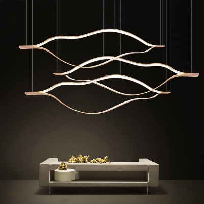 Lip-like Twisted Chandelier Light Minimalism Metal Led Indoor Pendant Light in Gold