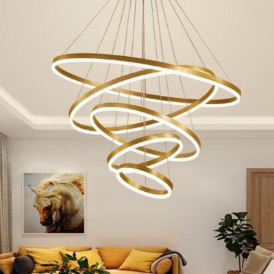 Modern Chandelier 5 Tiers LED Collection Pendant Light Fixture Cord Adjustable Brushed Acrylic Circular Led Chandelier
