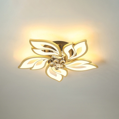 Modern Nordic Floral Flush Light 3.5 Inchs Height with Crystal Ball Decoration Integrated LED Gold Ceiling Light Fixture