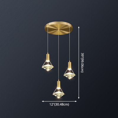 Rhombus K9 Crystal Pendant Lamp Modernist Brass Multi Ceiling Light in Warm