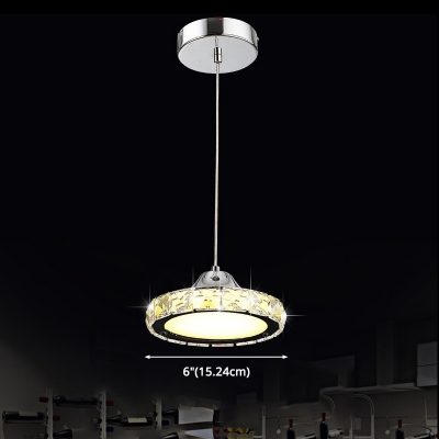 Round Pendant Lamp Minimalist Crystal 6 Inchs Wide Dining Room Pendulum Light in Silver