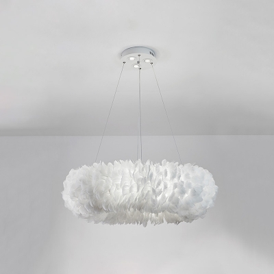 Stylish Minimalist Donut Shaped Pendant Feather Bedroom Chandelier Lighting in White
