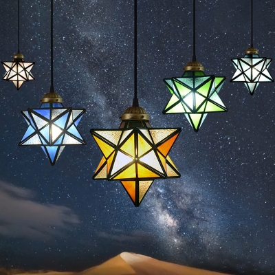 Tiffany Anise Star Pendant Lighting 1 Bulb Glass Hanging Light Fixture 8 Inchs Wide for Bedroom