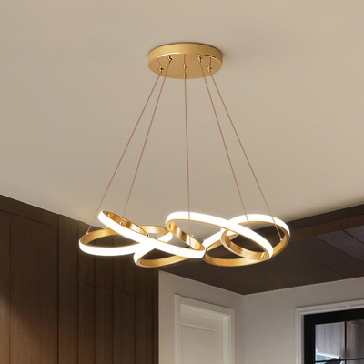Twisting Metal Pendant Lamp Simplicity LED Gold and White Ceiling Chandelier Light
