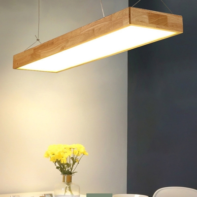 Bar Shaped Wooden Island Light Minimal Wood LED Hanging Pendant for Dining Room Bedroom
