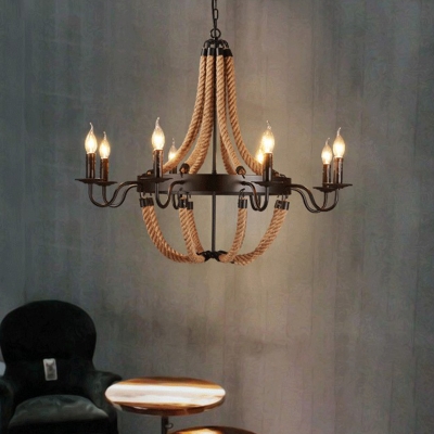 Black Candle Style Chandelier Industrial Style Ring Chandelier for Living Room Restaurant