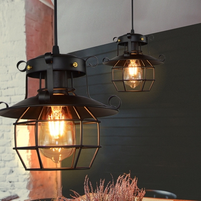 Black Wire Caged Pendant Light Metal 1 Light 9 Inch W Vintage Style Plug In Hanging Light for Dining Room Coffee Shop