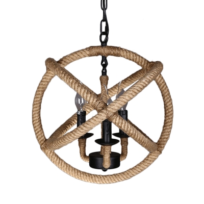 Circling Rings Chandelier Country Black Rope Hanging Pendant Light for Living Room