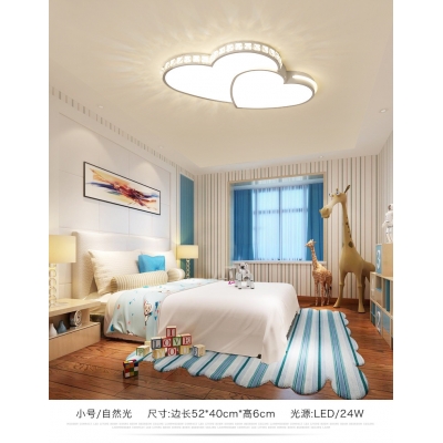 Crystal Decoration Kids Bedroom Flushmount Ceiling Fixtures White Metal Hearts Form LED 2-Light Ceiling Lights