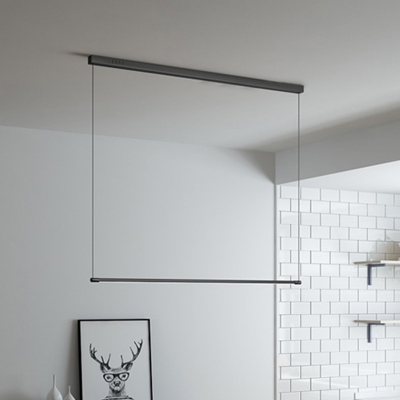 Linear Shaped Metal Island Light in Black LED Hanging Pendant Light for Office