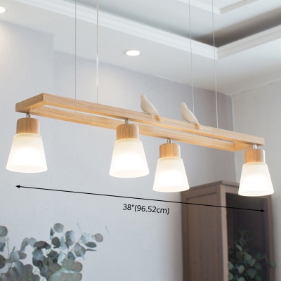 Opal Glass Flared Shape Island Light Nordic Wood Pendant Lighting Fixture for Dining Room