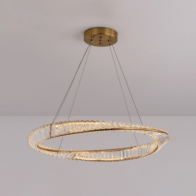 Ring Hanging Light Kit Minimalist Irregular Crystal Beaded Gold LED Chandelier Lighting