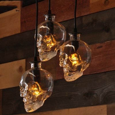 Skull Shaped Ceiling Pendant Vintage Clear Glass Hanging Lamp for Restaurant