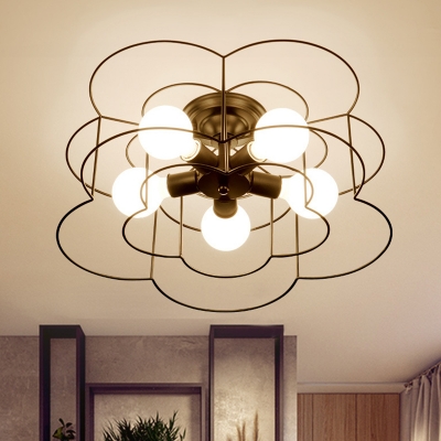 5 Light Retro Industrial Style Ceiling Light Metal Ceiling Mount Semi Flush Light for Bedroom