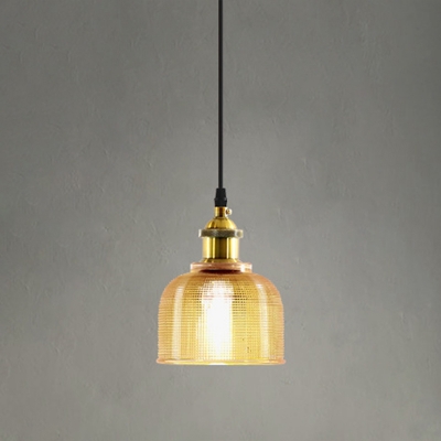 6 Inch Brass Checkered Bowl-Shaped Glass Industrial Style Tavern Hanging Pendant Light