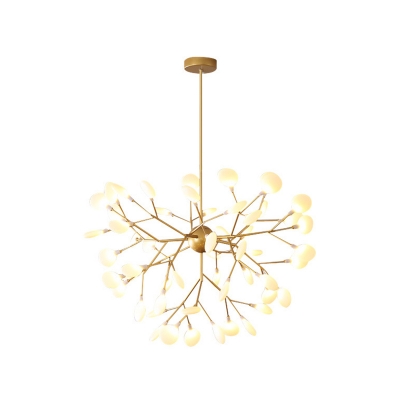 Acrylic LED Firefly Chandelier with Height Adjustable Gold Chandeliers for Living Room Bedroom Restaurant