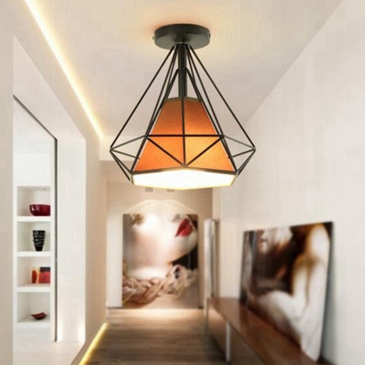Basket Cage Shade Ceiling Light Industrial Style Metal Ceiling Mount with 1 Light Semi Flush for Hallway