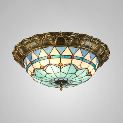 Bronze Stained Glass Dome Flush Ceiling Light Cloth Shop Tiffany Traditional Ceiling Lamp