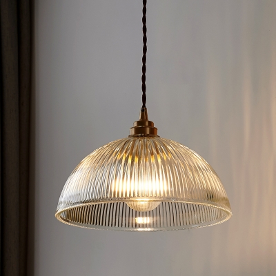 Clear Glass Dome Shade Hanging Light Fixture Macaron Brass Finish Single Pendant Lamp