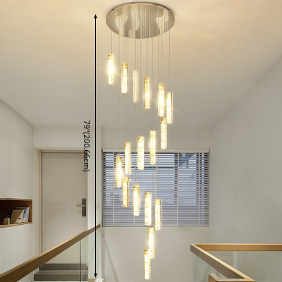 Crystal Rectangle Cluster Pendant Modernist Silver LED Hanging Light Kit with Round Canopy in Warm Light