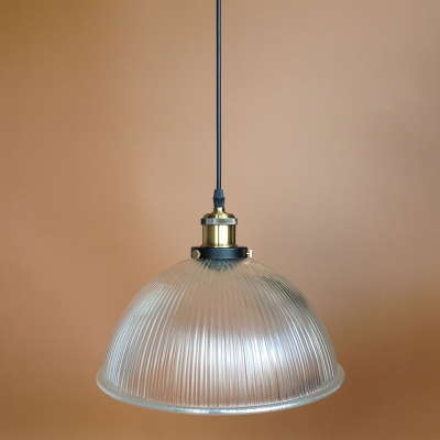Dome shape Cover Ceiling Light Industrial Single Striped Clear Glass Restaurant Hanging Pendant Light