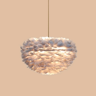 Feather Sphere Nordic Style Round Pendant Lamp Feather Bedroom Hanging Chandelier