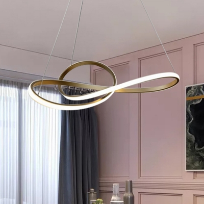 Gold Twisting LED Suspension Light Art Deco Metal Pendant Chandelier for Restaurant