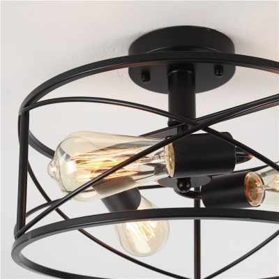 Industrial Style Ceiling Light with 3 Light Metal Ceiling Mount Metal Cage Frame Semi Flush for Hallway