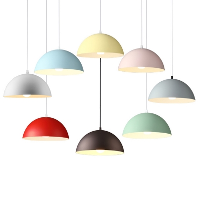 Metal Dome Shade Hanging Light Fixture Macaron Single Pendant Lamp in Multi Colors for Bedroom