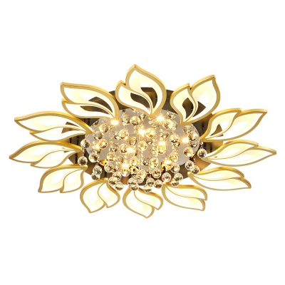 Modern Nordic Floral Flush Light 3.5 Inchs Height with Crystal Ball Decoration Integrated LED Gold Ceiling Light Fixture