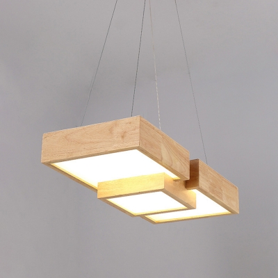 Modern Rectangle Island Pendant Lamp Wooden 3-Head Restaurant Hanging Light with Acrylic Shade