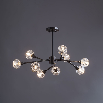 Nordic Style Sputnik Chandelier  Clear K9 Crystal Pendant Light in Black for Living Room