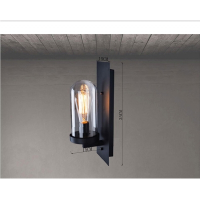 Rectangle Black Backplate Wall Sconce Industrial Capsule Glass Shade LED 1-Bulb Wall Lamp