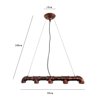 Rust 25.5 Inches Long Island Light Pipe 5 Lights LED Semi Flush Light for Storehouse
