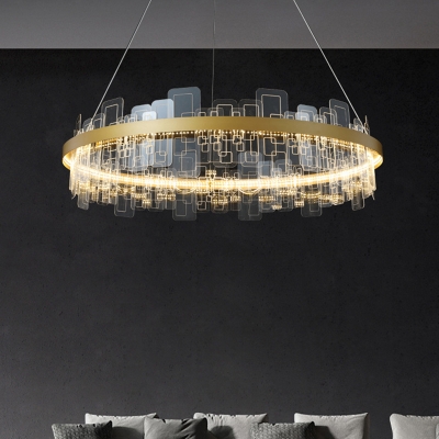 Ultra Modern LED Crystal Ring Pendant LED Ambient Second Gear LED Chandelier in Gold