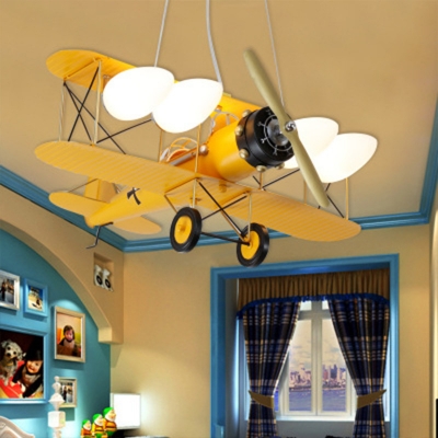 Vintage Retro Biplane 5 Lights Chandelier Navy Metal LED Suspended Light for Amusement Park