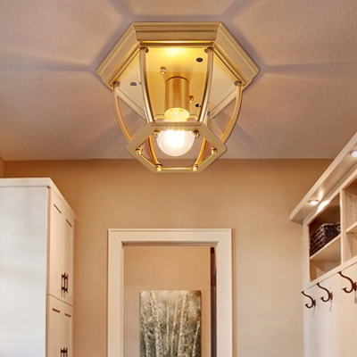 Vintage Style Ceiling Light in Gold Glass Flush Mount Light for Foyer Living Room Bedroom