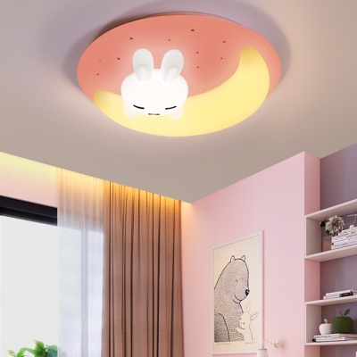 1 Light Round Flush Mount Ceiling Light Fixture Cartoon Animal Plastic LED Ceiling Light Fixtures