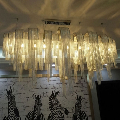 12 Lights Chain Chandelier Lamp Modern Silver Hanging Ceiling Light for Dining Table