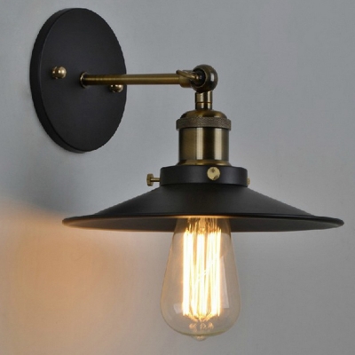 Black Metal Industrial Sconce Wall Lamp Flared Shade 1-Bulb Wall Sconce with Swing Arm