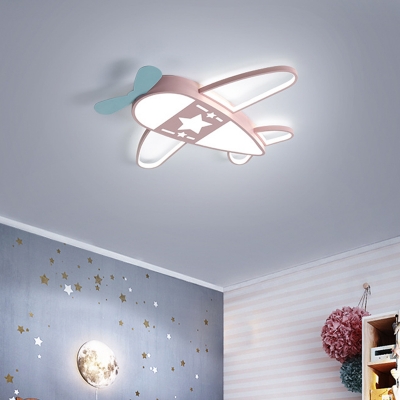 Cartoon Aircraft LED 1-Light Flushmount Lights Metal Kids Ceiling Mounted Fixture for Bedroom