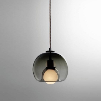 Double Layer Globe Glass Pendant Minimalistic 1 Bulb Black Hanging Ceiling Light